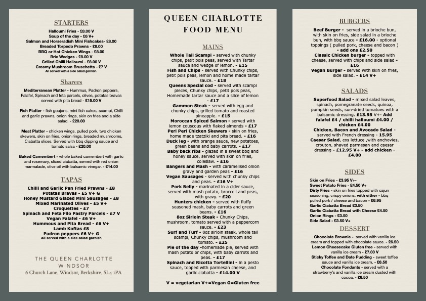 queen Charlotte food menu
