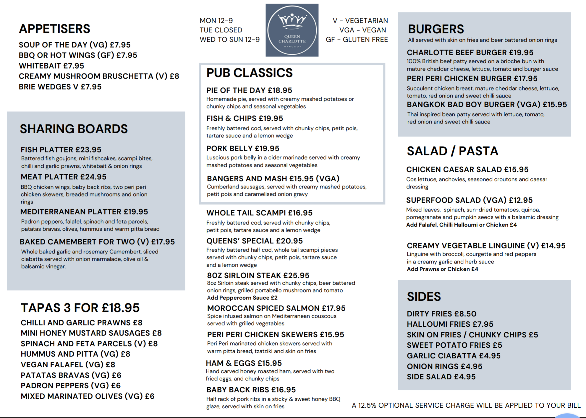 queen Charlotte food menu